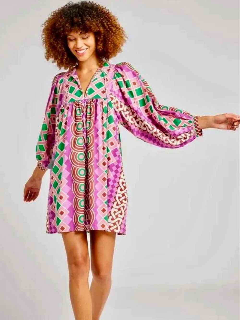 Mille Resort Travel Daisy Mini Dress Geometric Print